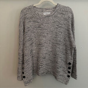 Madewell Texture & Thread Striped Knit Pullover Sweater Black White Button